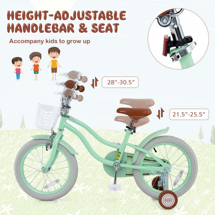 Prorider 16\" Kids Bike Toddler Adjustable Bicycle With Training Wheel For 4-7 Years Old Girl Green