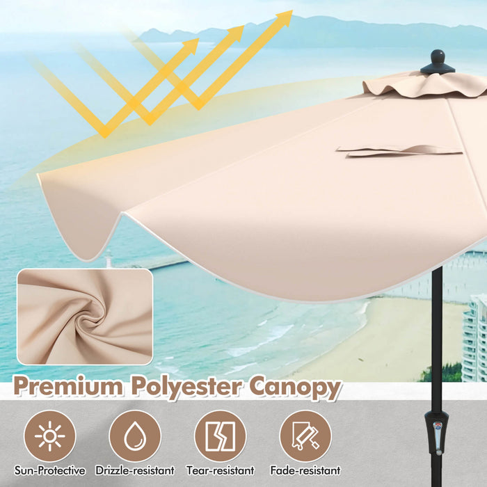 Costway 9 FT Patio Umbrella 2-Tier Market Table Umbrella with Crank Handle & 8 Ribs Beige