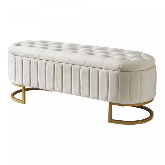 Amelia Elegant Velvet Button-Tufted Storage Bench with Metal Legs,Beige