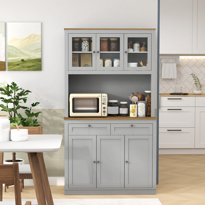 HOMCOM 71\" Pantry Cabinet w/ Microwave Space Buffet w/ Hutch Grey