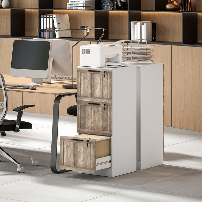 HOMCOM 3 Drawer File Cabinet with Lock Filing Cabinet for A4 Letter White