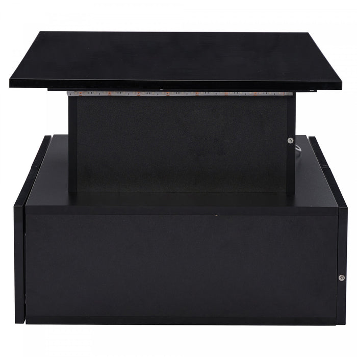 Ethan Lift-Top Coffee Table with LED Lighting and Storage Drawers,Black