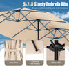 Costway 15.5 FT Extra-Large Patio Umbrella with LED Solar Lights & 12 Heavy-Duty Ribs Beige