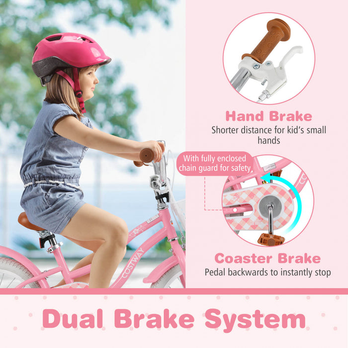 Costway 16\" Kids Bike Toddler Adjustable Bicycle With Training Wheel For 4-7 Years Old Girl Pink