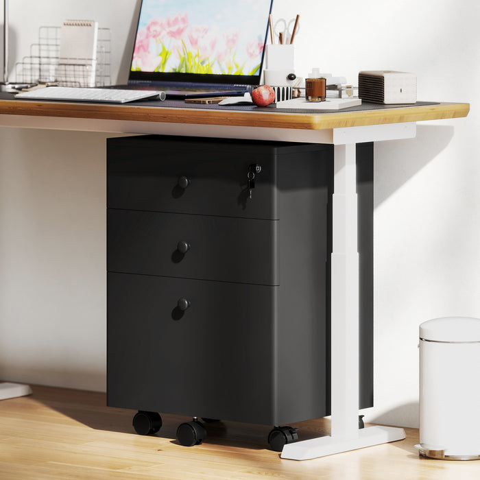 HOMCOM 3-Drawer Filing Cabinet with Lock, Mobile File Cabinet, Black
