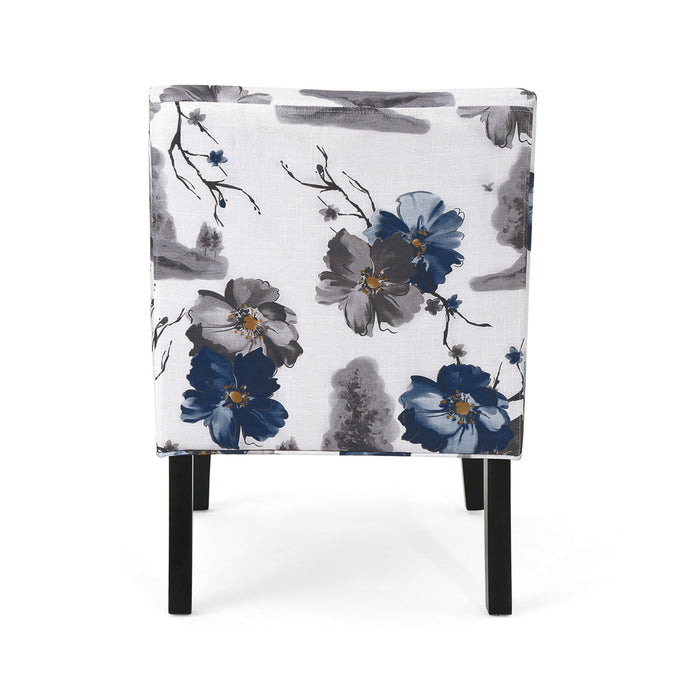 Oliver Linen-look Fabric Accent Chair With Rubberwood Legs- Blue, Multicolour