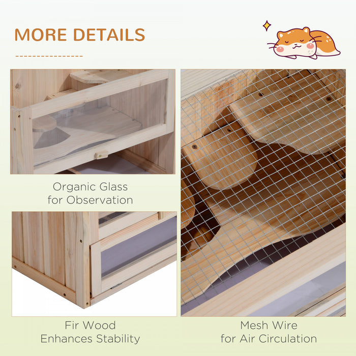 Pawhut Wooden Hamster Cage Guinea Pig Chinchilla Pet House 2 Levels Small Animals Habitat Home W/ Openable Roof W/ Run Space