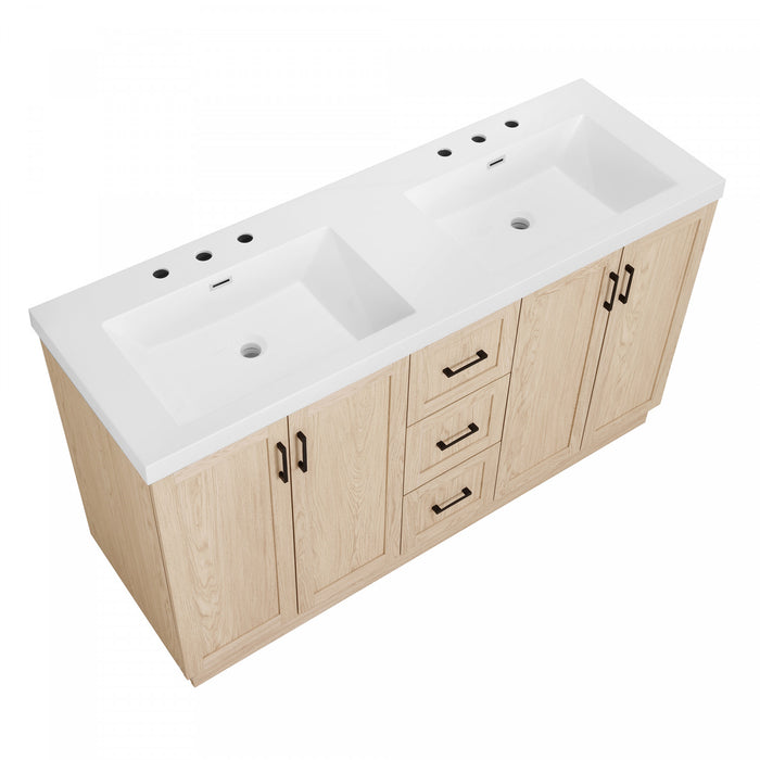 Frederick 59 Inch Modern Double Sink Bathroom Vanity with Storage Cabinet, Brown