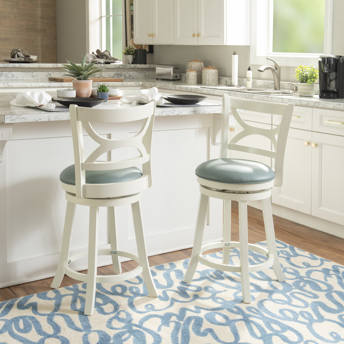 Sawyer Faux Leather Counter-Height Stool - Cream and Blue
