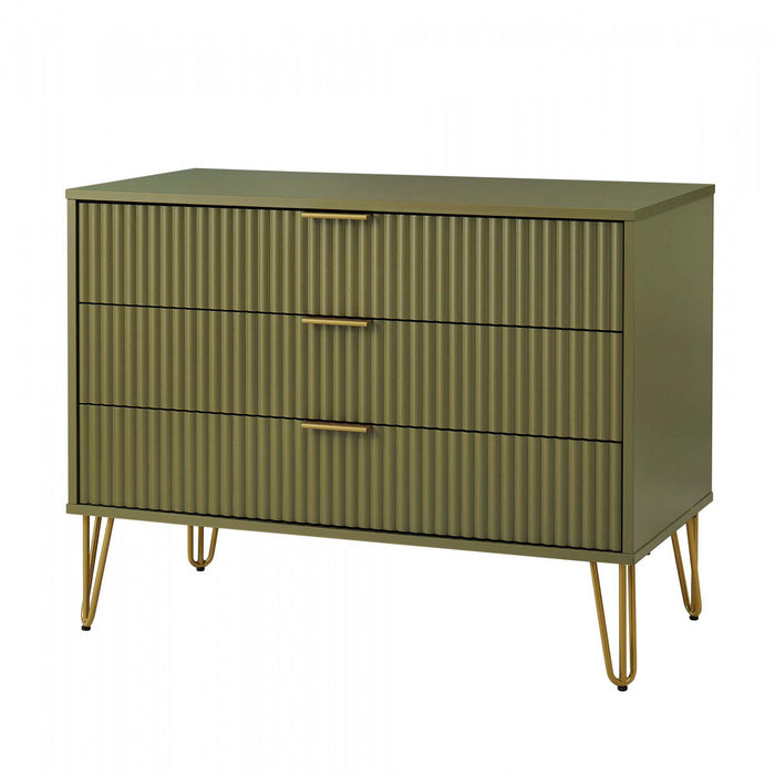 Dumbo Modern 35\" Fluted Dresser in Olive Green (3-Drawer)
