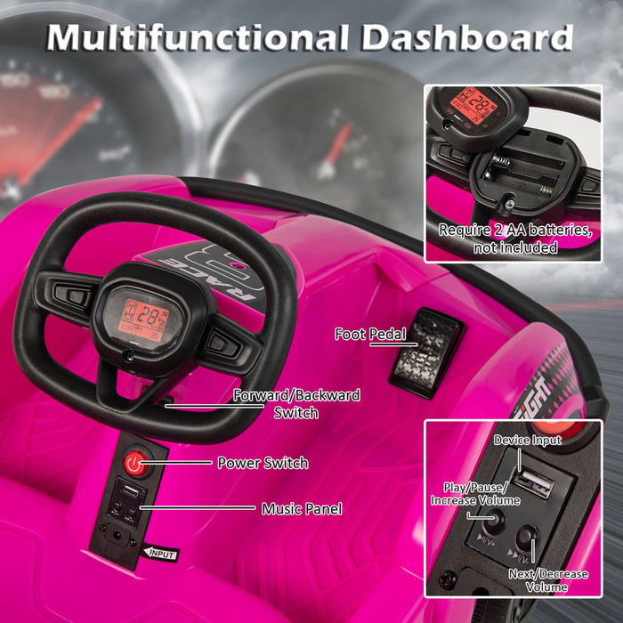 6v Battery Powered Go Kart Kids Ride On 4 Wheel Racer Rc W/ Bumper & Music Pink