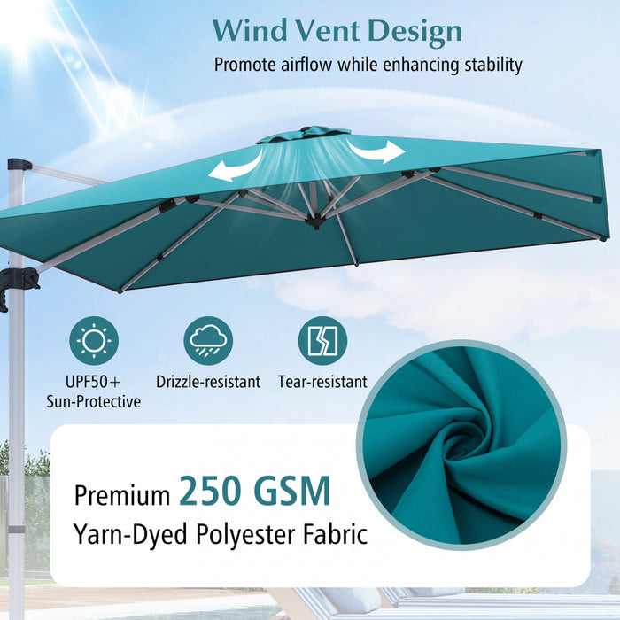 Costway 10 FT Patio Cantilever Umbrella Outdoor Aluminum Hanging Offset Umbrella w/ 360° Rotation Blue
