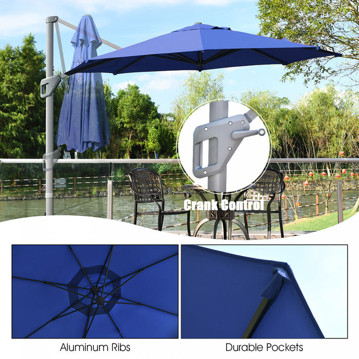 Costway 11ft Patio Offset Umbrella Cantilever Rotation Aluminum Tilt Cross Base Navy