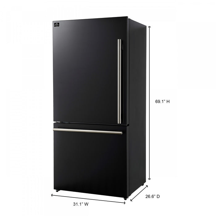 Forno Milano Espresso 31 Inch Bottom Freezer, Black, 17.2 cu.ft. - FFFFD1786-31BLK