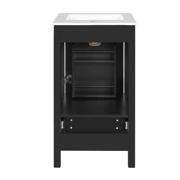Wayne 18 Inch Compact Modern Bathroom Vanity with Ceramic Sink, Black