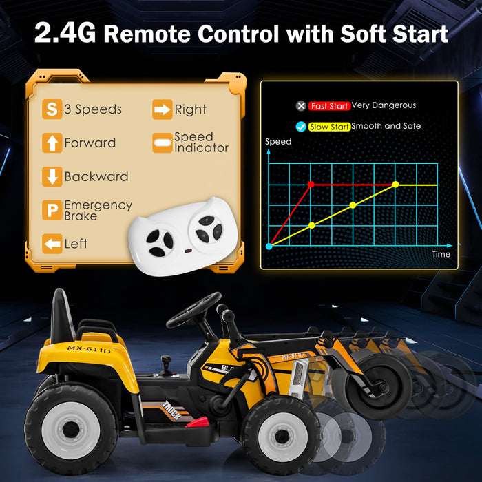 Costway Kids Ride On Road Roller 12v Electric Tractor Remote W/ Music & Led Light Yellow