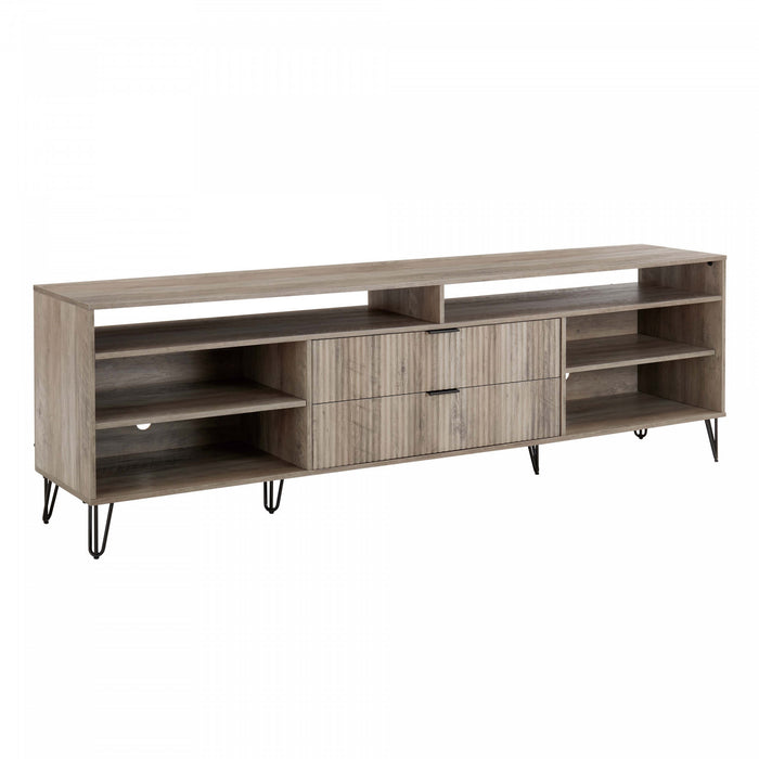 Dumbo Modern 85\" Fluted TV Stand in Rustic Gray