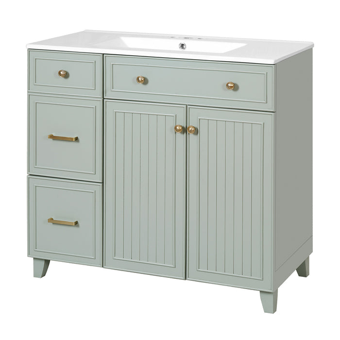 Grady 36 Inch Modern Bathroom Vanity with Ceramic Sink & Smart Storage, Green