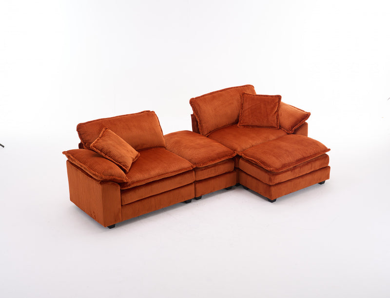 Liam 84.6\" Comfortable Cloud Modular Sofa with Corduroy Upholstered,Orange