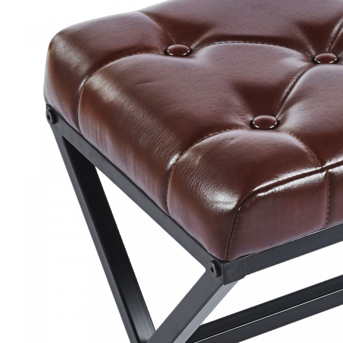 Liam Accent Stool with Tufted Cushion and Metal Legs,Dark Brown Accent Chair
