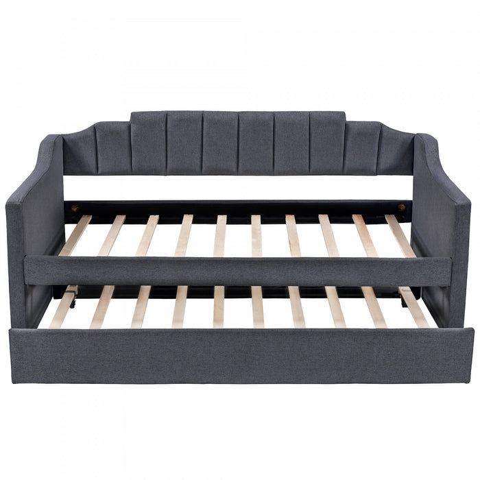 Phyllis Upholstered Daybed With Trundle, Twin Size, Black