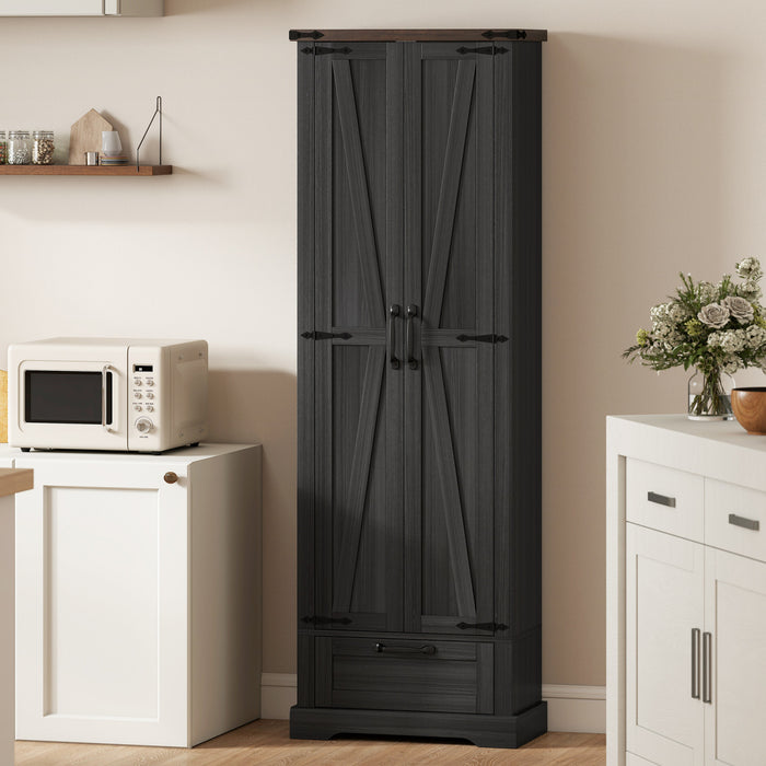 HOMCOM 71\" Pantry Cabinet, Kitchen Storage Cabinet with 2 Doors, Black