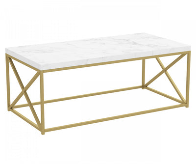 44" Coffee Table Marble Look With Gold Metal | Table à café de 44 po d’apparence marbre avec métal doré