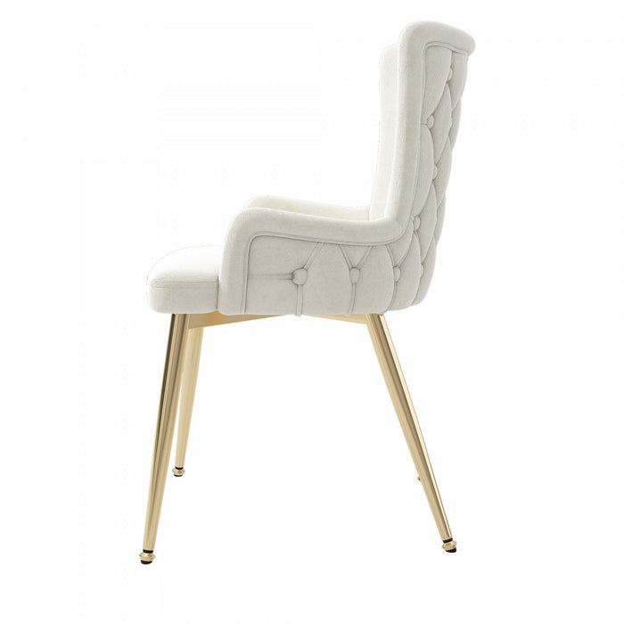 Luna Velvet Dining Chairs with Tufted Upholstered and Gold Metal Legs Set of 2, Beige