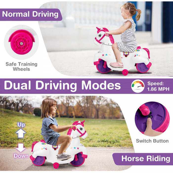 Costway 12v Kids Ride On Unicorn Toy With Training Wheels Music One-button Start Horse Toy Red