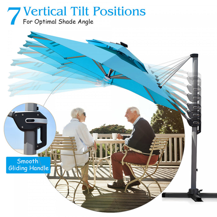 Costway 10ft Solar LED Patio Umbrella 360Degree Rotation Turquoise W/USB