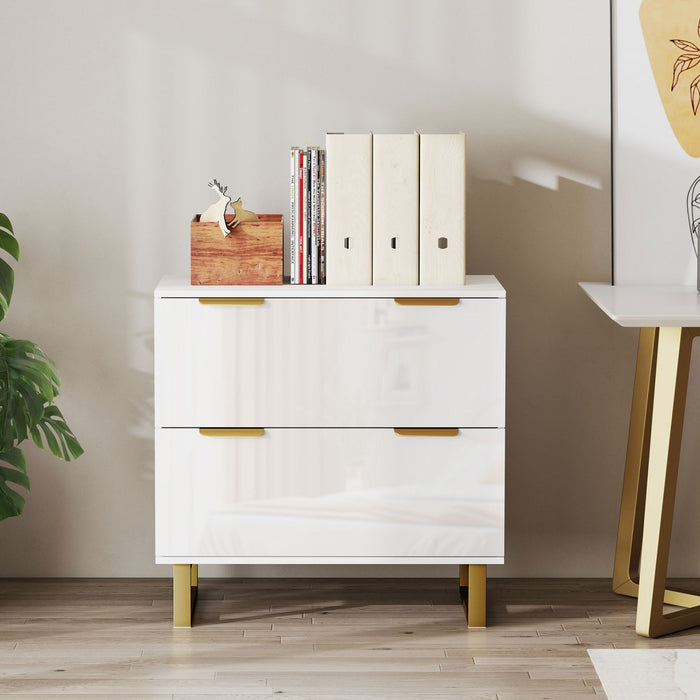 HOMCOM 2 Drawer File Cabinet Lateral Filing Cabinet High Gloss White
