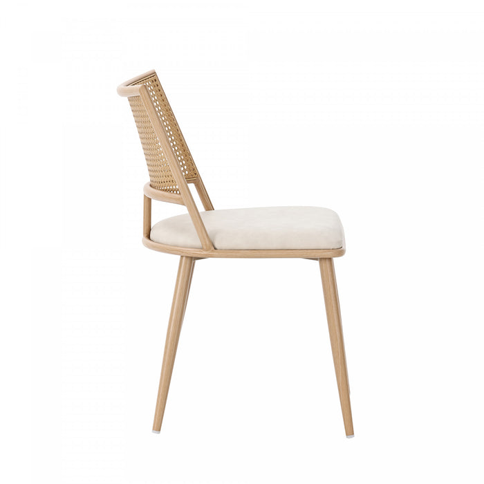 Oliver Modern Dining Chairs with PU Upholstered and PE Rattan Backrest Set of 2,Beige