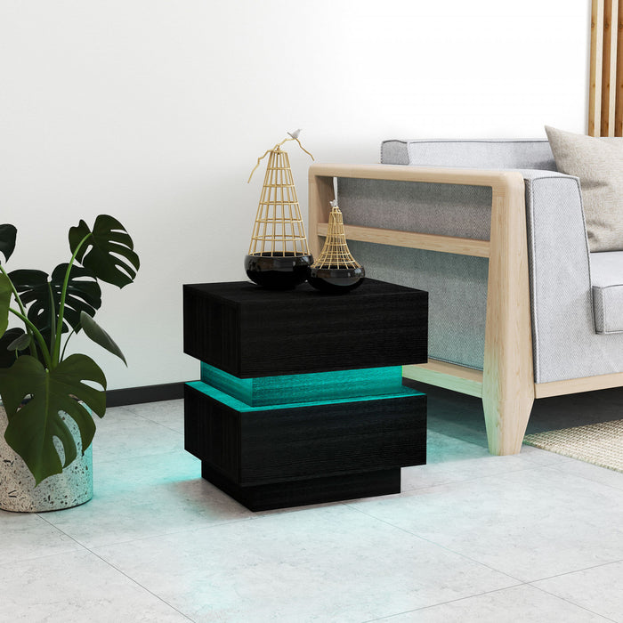 HOMCOM Modern Nightstand with Charging Station and LED Light for Bedroom