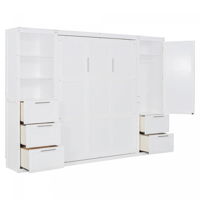 Angela Engineered Wood Murphy Wall Bed With Drawers And Shelves, Queen Size, White
