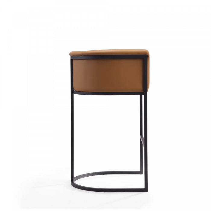 Cosmopolitan Mid-Century Modern Metal Upholstered Barstool in Camel - Set of 2 Bar Stool