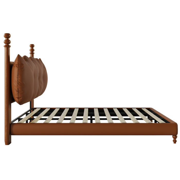 Emma Faux Leather Platform Bed Frame with Headboard,King Size,Brown King Bed