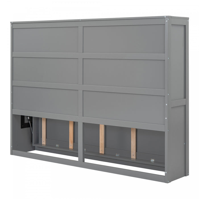 Evelyn Space-Saving Murphy Wall Bed with Foldable Cabinet Design,Full Bed,Grey