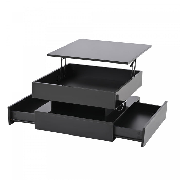 Oliver Lift-Top Coffee Table with LED Lighting and 2 Drawers,Black