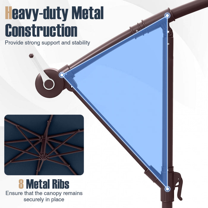 Costway Patio 10FT Hanging Offset Umbrella 32 LED Lights Sand Bag Outdoor Cross Base