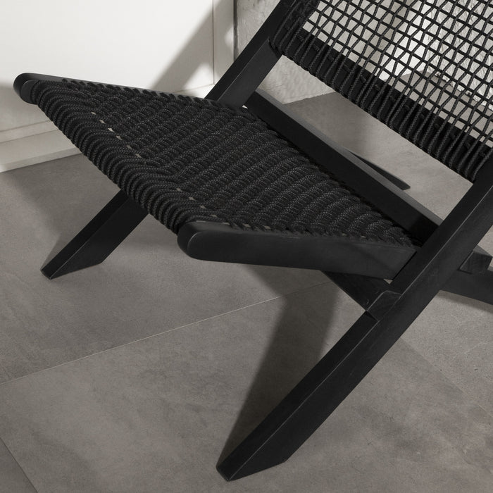 Agave Wood Woven Rope Lounge Chair - Black