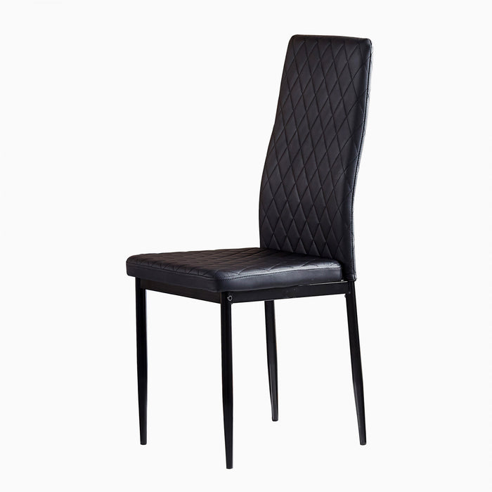 Ava Modern Diamond Grid Pattern Dining Chair Set (4-Pack) with Fireproof Leather and Metal Frame,Black
