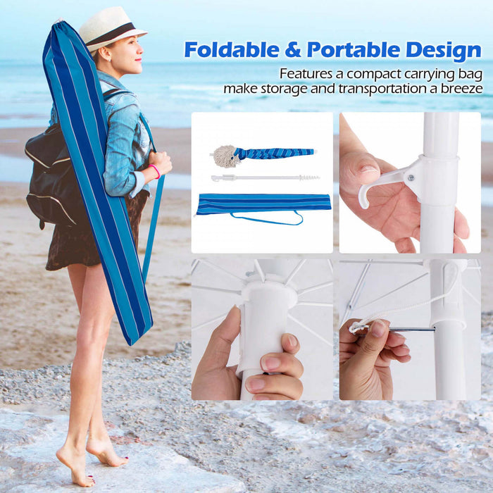 Goplus 6.5 FT Outdoor Fringe Patio Umbrella with Carrying Bag Push Button Tilt for Garden Navy