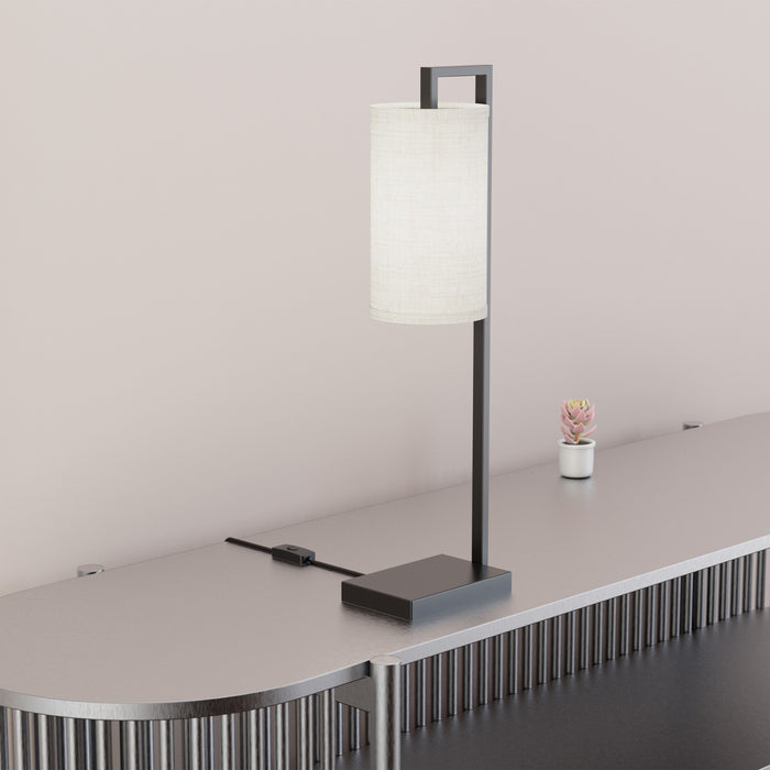 25\" Black Rectangular Frame Table Lamp with Cylinder Shade 