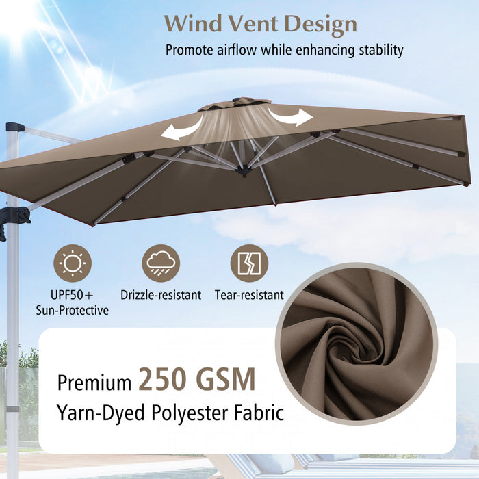 Costway 10 FT Patio Cantilever Umbrella Outdoor Aluminum Hanging Offset Umbrella w/ 360° Rotation Brown