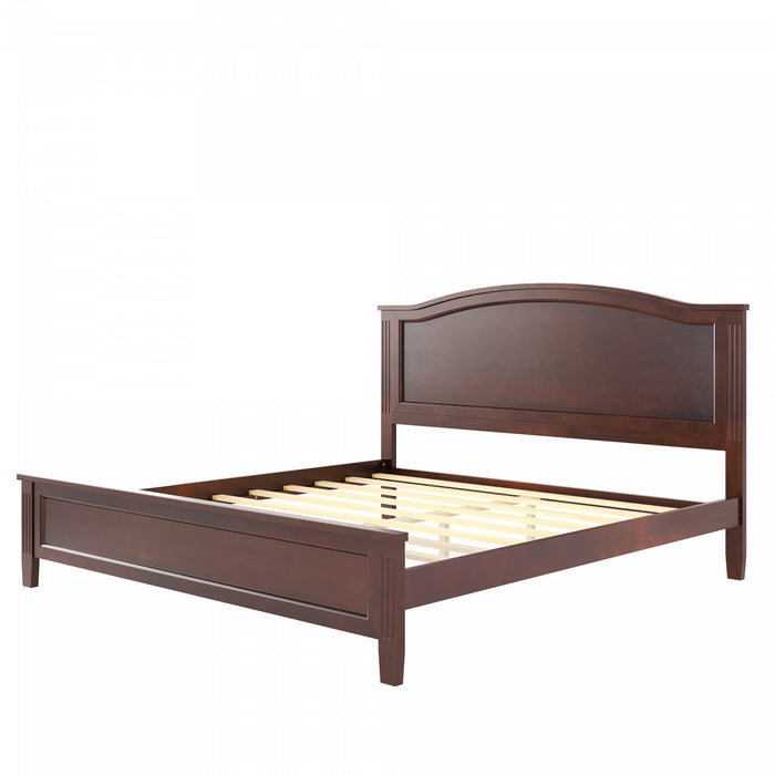Benson Queen Size Solid Wood Platform Bed with Stylish Headboard, Brown