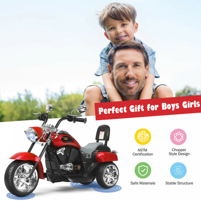 6v Kids Ride On Chopper Motorcycle 3 Wheel Trike With Headlight Red