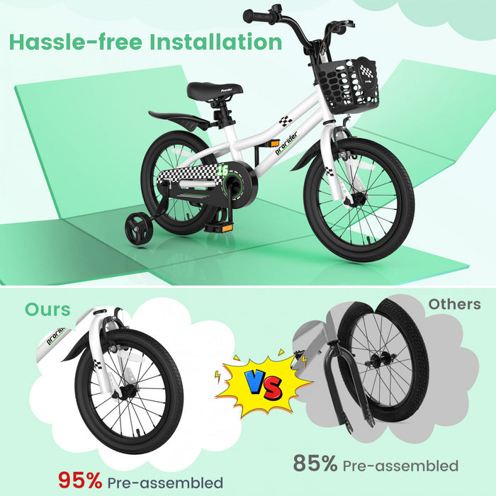 Costway 16\" Kid's Bike With Removable Training Wheels & Basket For 4-7 Years Old White