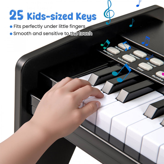 Costway 25 Keys Digital Piano with Music Stand,Teaching Mode,Lighted Keys, Adjustable Speed Black