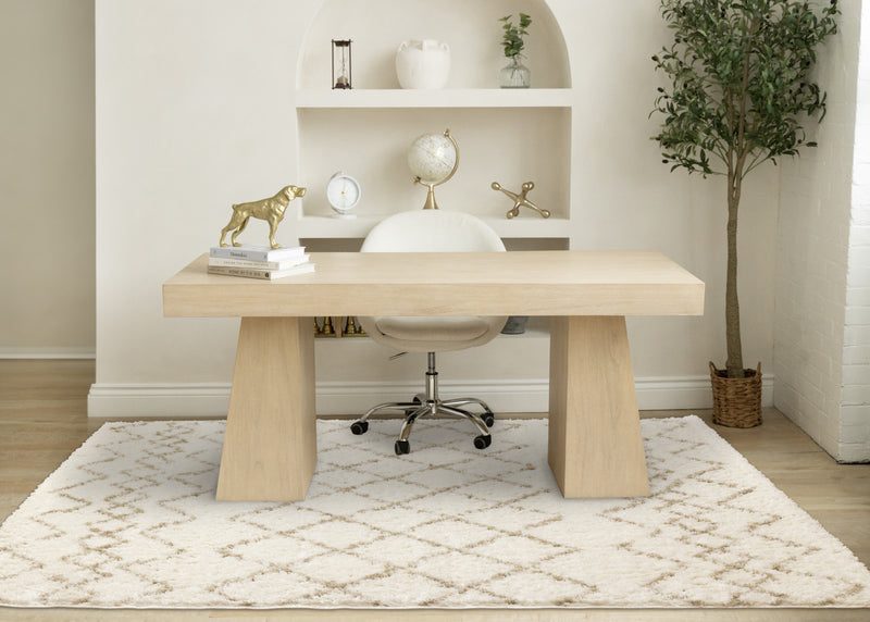 Taylor Cream Brown Lattice Shag Rug, 5'3\" x 7'7\" Indoor Area Rug