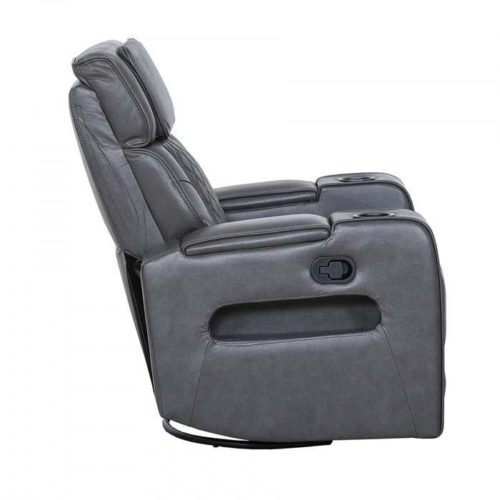 Kingsley 37 in. Leather Match Swivel Glider Recliner - Charcoal